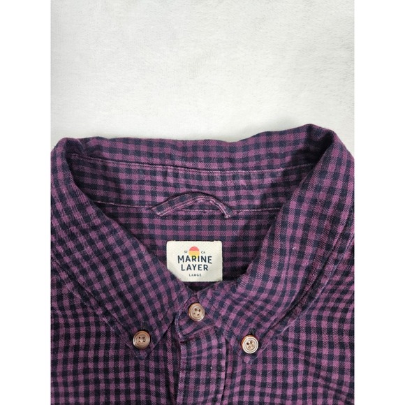 Marine Layer Men's Purple Gingham Check Seawall Button Down Shirt Large - Picture 2 of 9